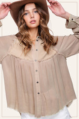 Soft Washed Button Down Waffle Textured Gauze Shirts