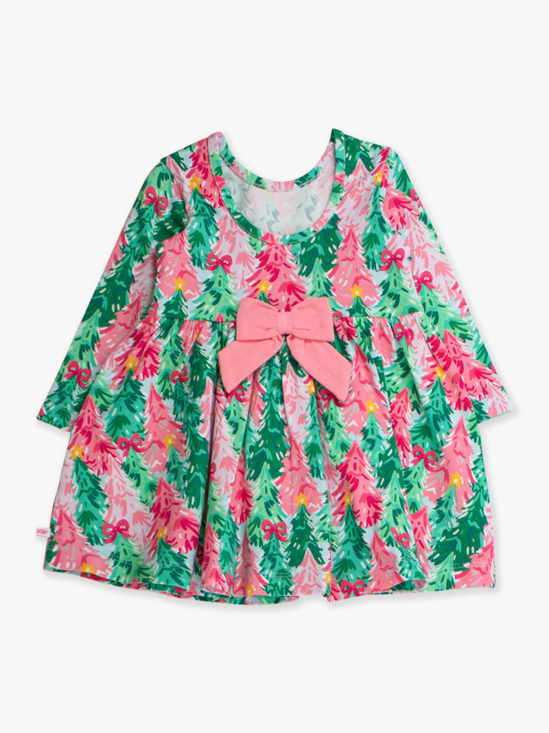 Girls Pink Jolly Grove Knit Long Sleeve Twirl Dress: Pink / 12-18m