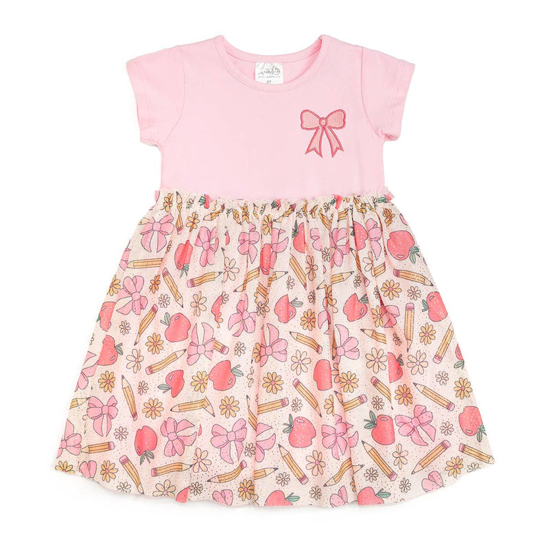 Back To School Cutie Patch Short Sleeve Tutu Dress