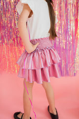 Ruffle Skort in Pink Lamé