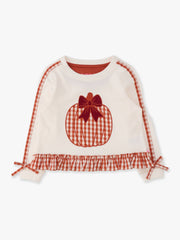 Girls Pumpkin Bow Ivory Applique Ruffle Bow Sweatshirt