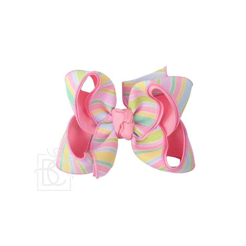 Pastel Striped Layered Bow on Alligator Clip: 4.5" Large