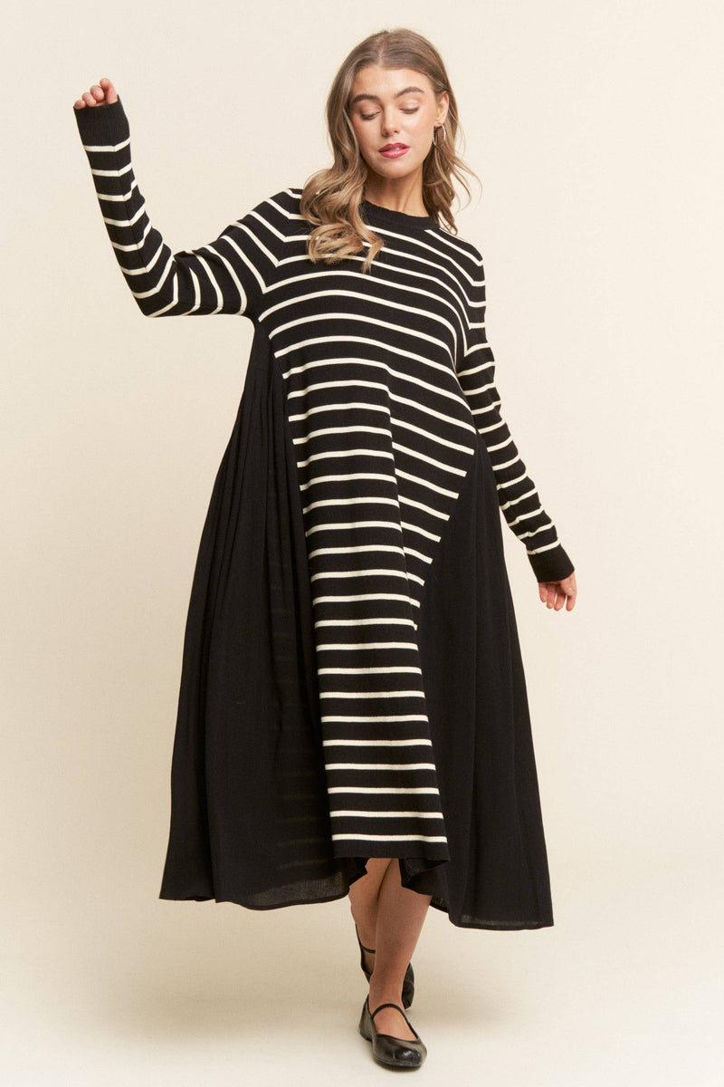 Striped Color Block Long Sleeve Knit Dress