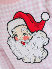 Baby Girls Dear Santa Pink Gingham Applique Sweatshirt Bubble Romper