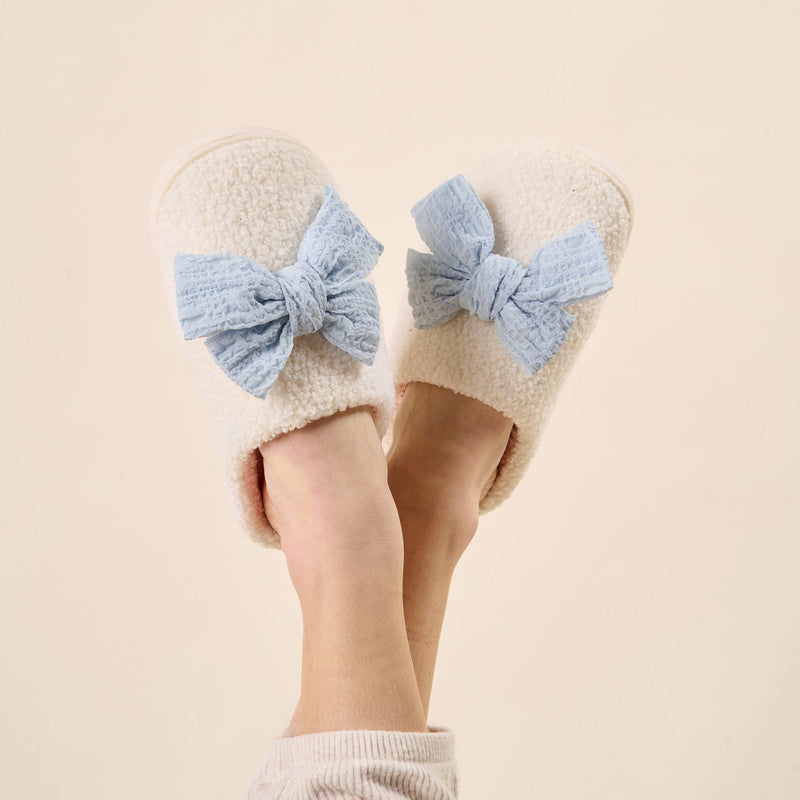 Fuzzy Slippers-Betty Bow Light Blue