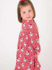 SoftSnooze™ Girls Red Dear Santa Long Sleeve Ruffle Pajama Night Gown