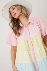 Easter Color Block Button Down Dress