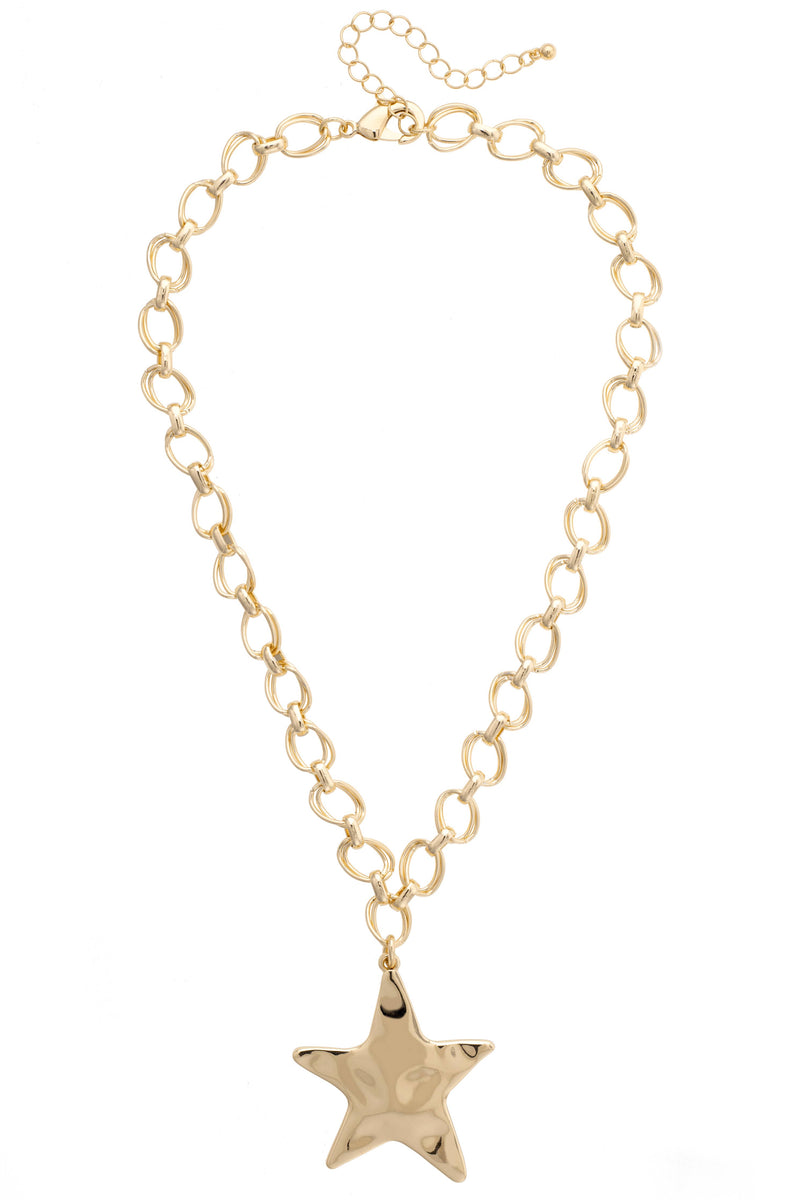 Elise Hammered Star Cable Chain Necklace in Shiny Gold