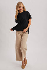 CREW NECK KNIT T-SHIRT: Black