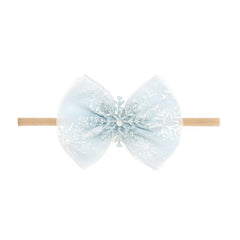 Glitter Snowflake Bow Baby Headband - Winter Hair Accesssory