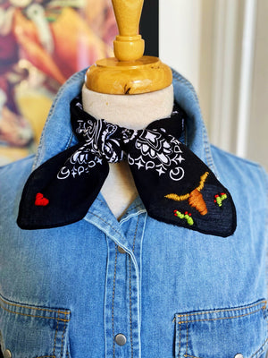 Embroidered Cattle Call Bandana: Tan