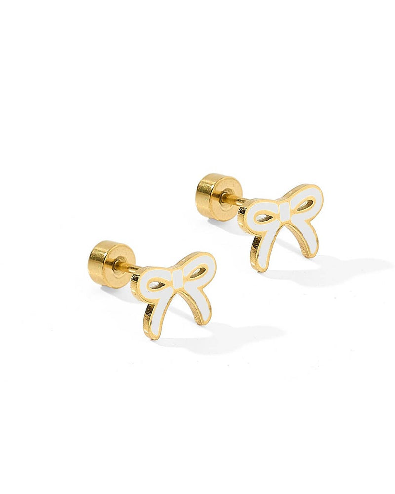 Screwback Stud Earrings - Sadie Bow White