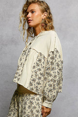 Vintage Washing Double Gauze Floral Printed Hoodie Top with matching pants