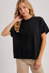 CREW NECK KNIT T-SHIRT: Black