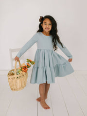 Gwendolyn Ruffle Dress in Dusty Blue | Girls fall Dress