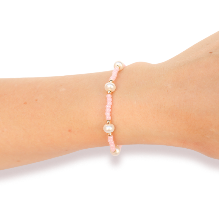 Pink Luster Pearl Bracelet: Extended 7.25 inch