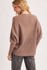 OPEN KNIT DOLMAN SLEEVED V-NECK KNIT SWEATER