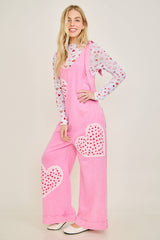 Mineral Washed Valentines Heart patched Jumpsuits