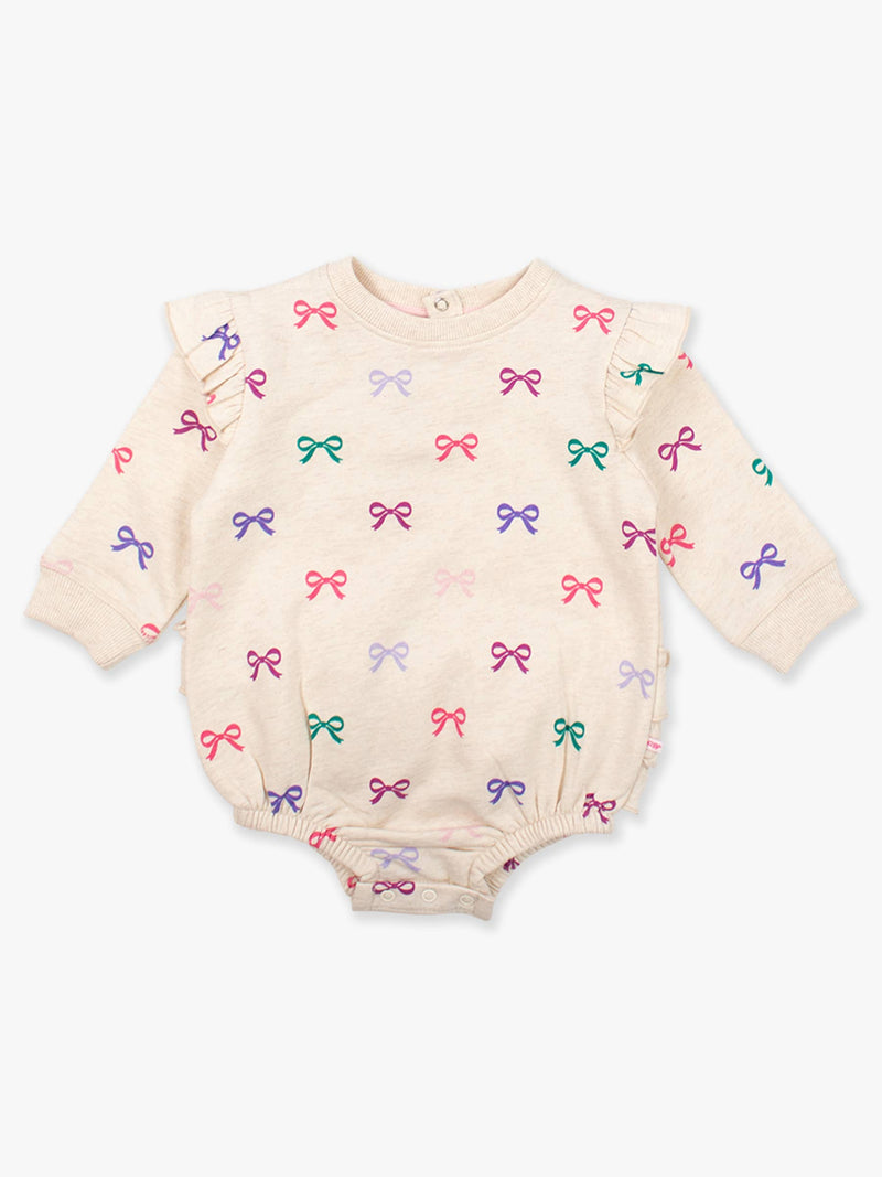 Baby Girls Heather Oatmeal Ribbons Sweatshirt Bubble Romper