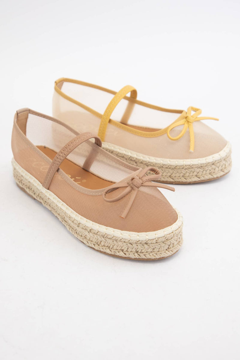 BIJOU MESH UPPER ESPADRILLE PLATFORM SLIP ON : TAUPE