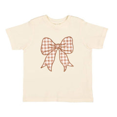 Gingham Bow Patch Short Sleeve T-Shirt - Girls Clothes: 10