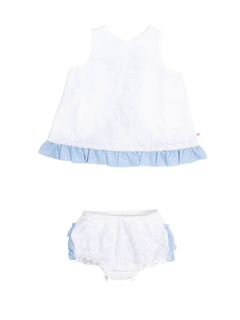 Baby Girls White & Light Blue Swing Top & Bloomer Set