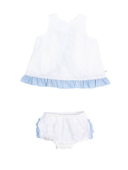 Baby Girls White & Light Blue Swing Top & Bloomer Set