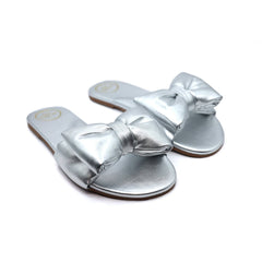 RAFIE - SILVER Bow Slide Sandal: Metallic Silver