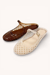 TRENDY LATTICE JELLY MARY JANE STRAP SLIDE FLAT SLIP: CLEAR