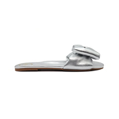 RAFIE - SILVER Bow Slide Sandal: Metallic Silver