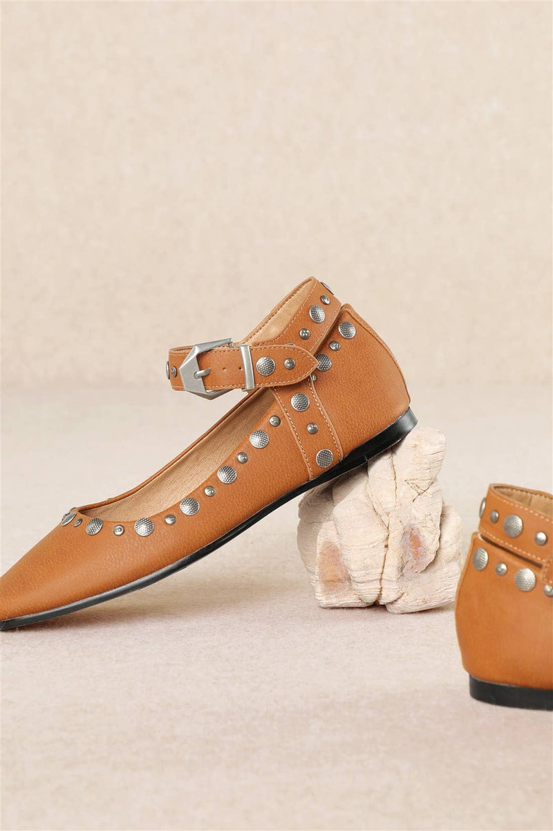 MYSTIC VINTAGE STUDDED SEMIS SQUARE TOE BALLET FLATS