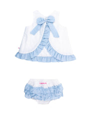 Baby Girls White & Light Blue Swing Top & Bloomer Set