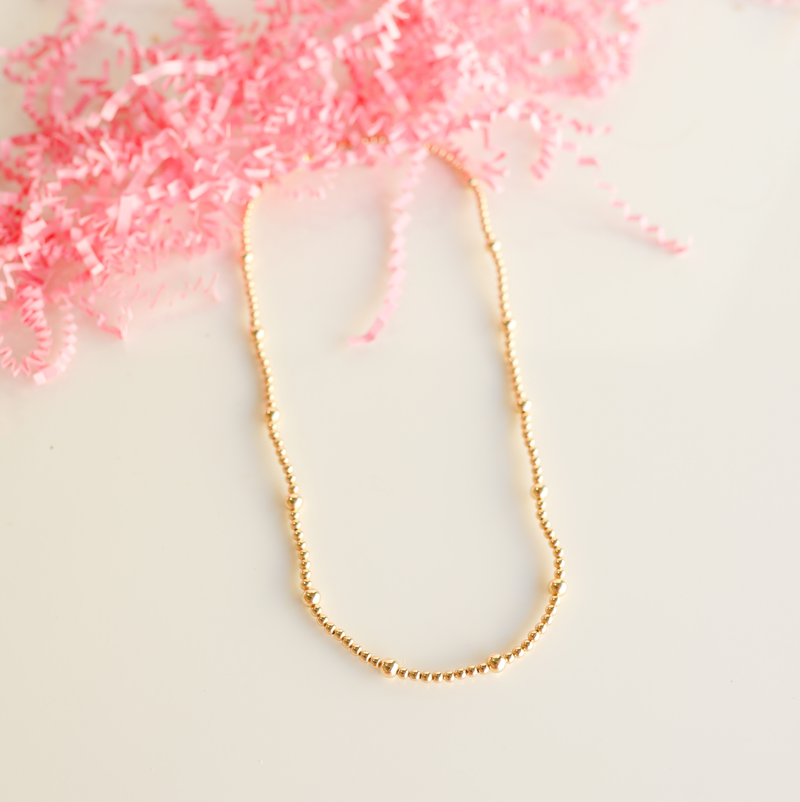 Olive Gold Beaded Necklace: 18 inch / Stretch (No clasp)