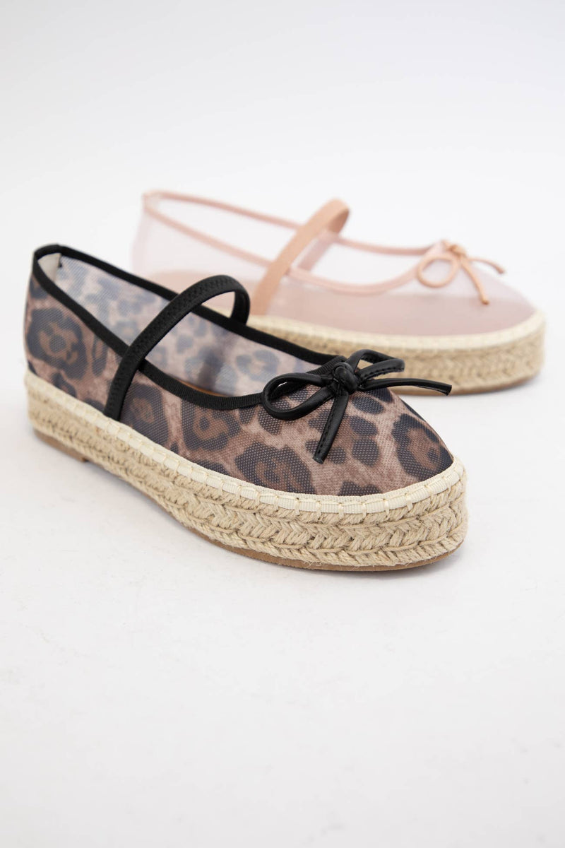 BIJOU MESH UPPER ESPADRILLE PLATFORM SLIP ON : LEOPARD