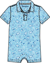 Baby Boys Blue Western Bandana Performance Polo Romper