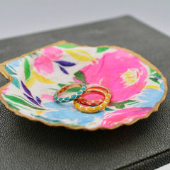 Bright Floral Shell Jewelry and Trinket Dish