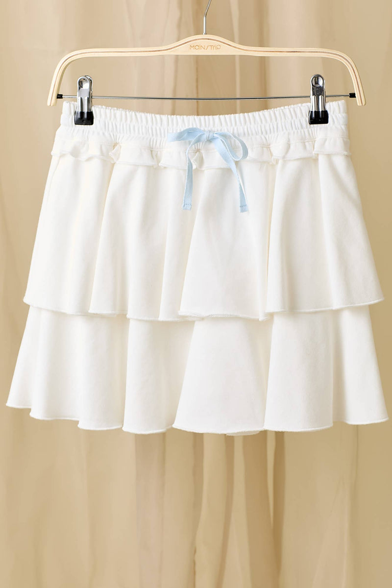 Knit Terry Ruffle Tier Skort With Lining Shorts