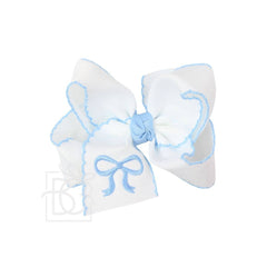 EMBROIDERED BOW CROCHET EDGE HAIR BOW ON ALLIGATOR CLIP -4.5" Large