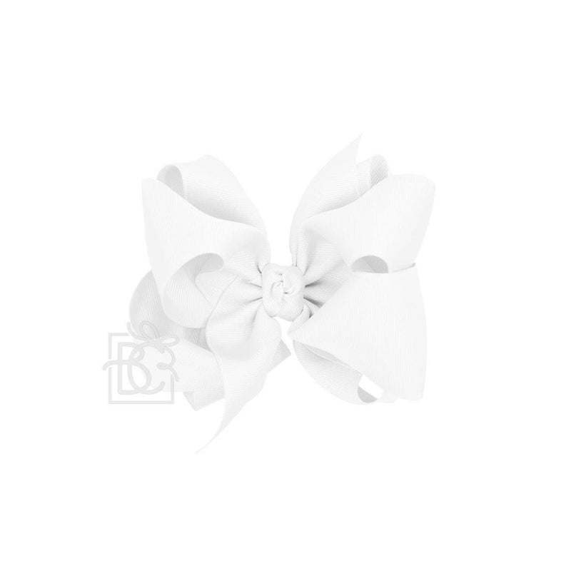 MULTI-LOOP GROSGRAIN BOW ON CLIP: 5.5" Huge - 2.25" Ribbon on Alligator Clip / WHITE