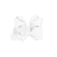 MULTI-LOOP GROSGRAIN BOW ON CLIP: 5.5" Huge - 2.25" Ribbon on Alligator Clip / WHITE