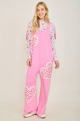 Mineral Washed Valentines Heart patched Jumpsuits