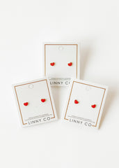 Screwback Stud Earrings - Nora Heart Red