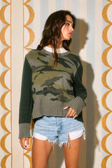 Color-Blocked Camo Print Sweater