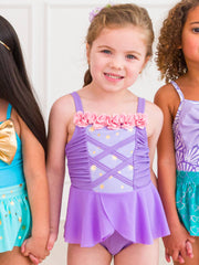 Girls Tower Princess Dress-Up Skirted One Piece with 3D Flowers
