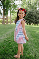 Macie Romper in Patriotic Stripe