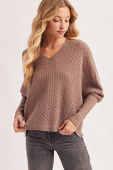 OPEN KNIT DOLMAN SLEEVED V-NECK KNIT SWEATER