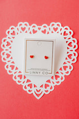Screwback Stud Earrings - Nora Heart Red