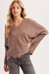 OPEN KNIT DOLMAN SLEEVED V-NECK KNIT SWEATER