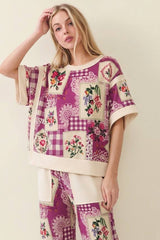 Rosy Nostalgia Terry crewneck top with matching crop pant