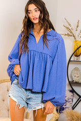 Collared Split Neck Pleating Top